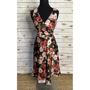 Vintage Talbots multicolored floral sleeveless V-neck A-line silk dress Size 2